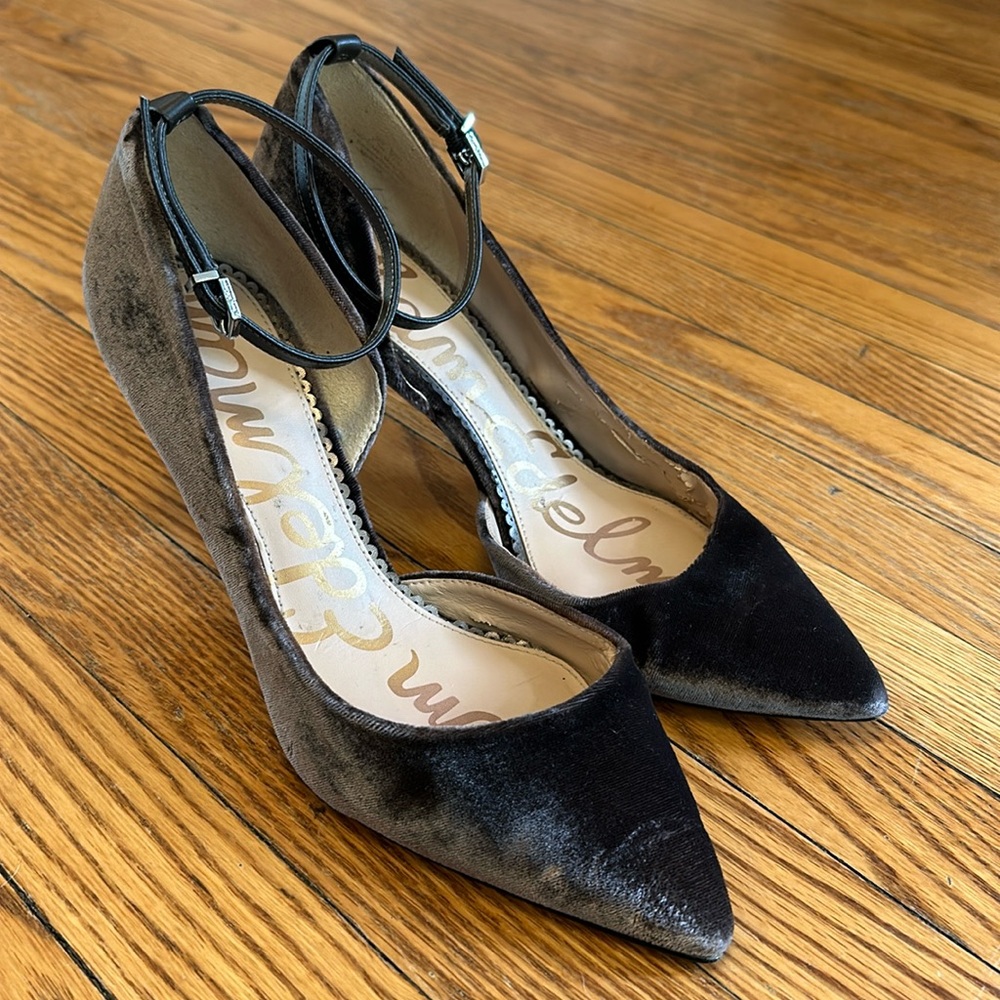 Sam Endelman Velvet Pumps with Ankle Strap Heels